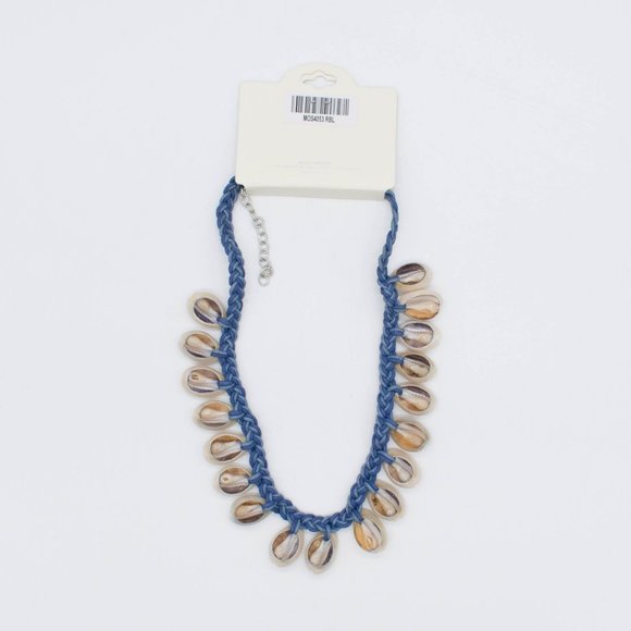 MIA Collection Shell, Blue Braided Thread Adjustable Necklace 14-17" Length - Picture 2 of 3